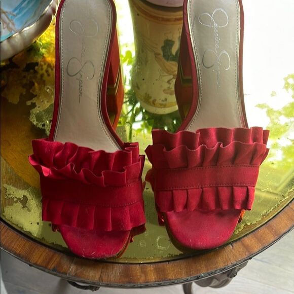 Jessica Simpson Red Ruffle Mules - Picture 1 of 4
